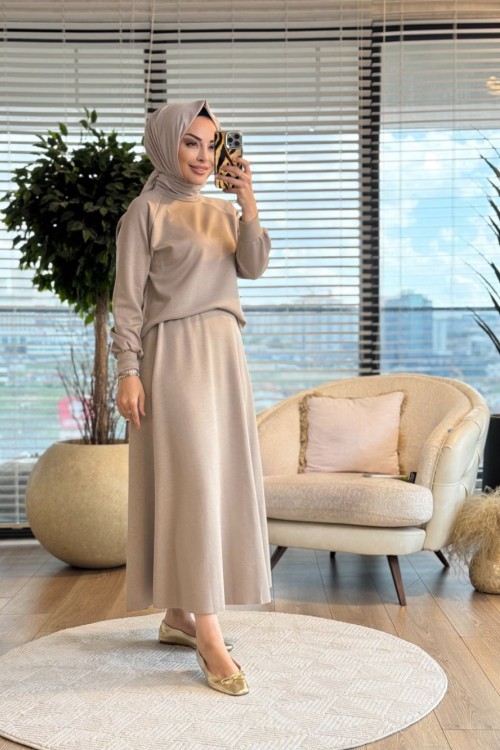 4425 Yarasa Kol Etekli Oysho Takım Bej