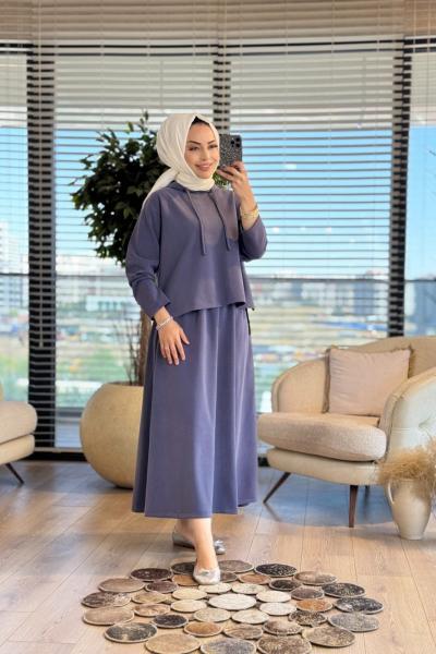 4425 Oysho Kapşonlu Etekli Takım Lacivert