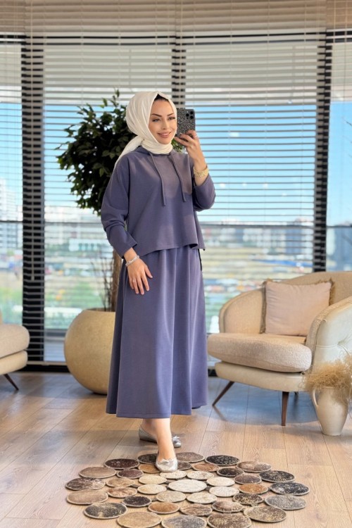 4425 Oysho Kapşonlu Etekli Takım Lacivert
