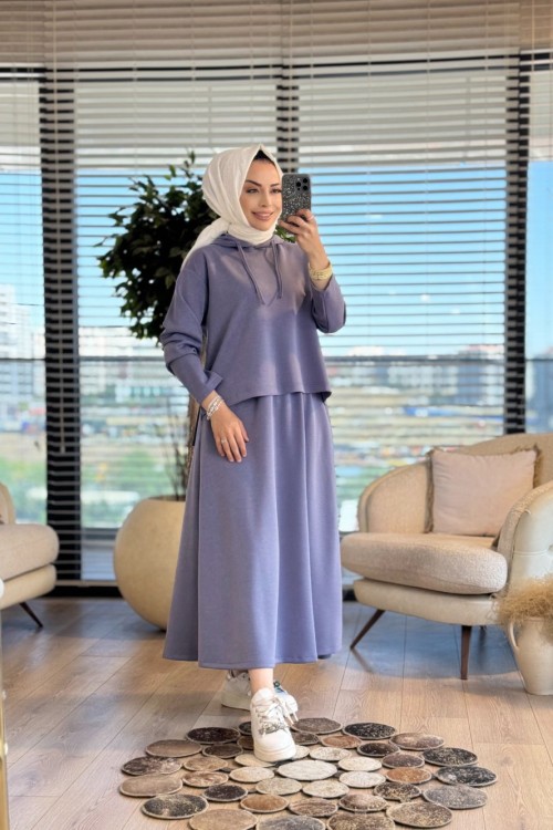 4425 Oysho Kapşonlu Etekli Takım İndigo