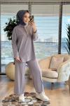 4437 Yanları Ve Patı Düğmeli Takım Gri