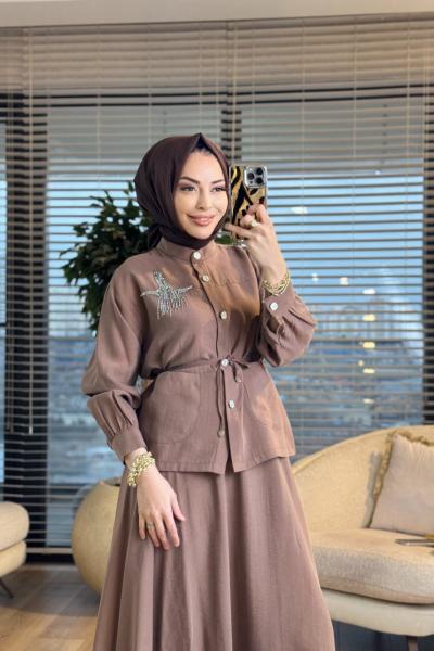 4443 Sol Gögüs Kuş İşli Takım Kahve