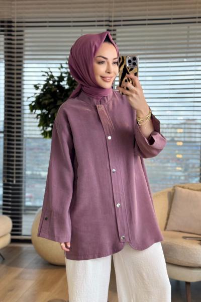 4445 Önü Fermuarlı Yakasız Kap Mürdüm