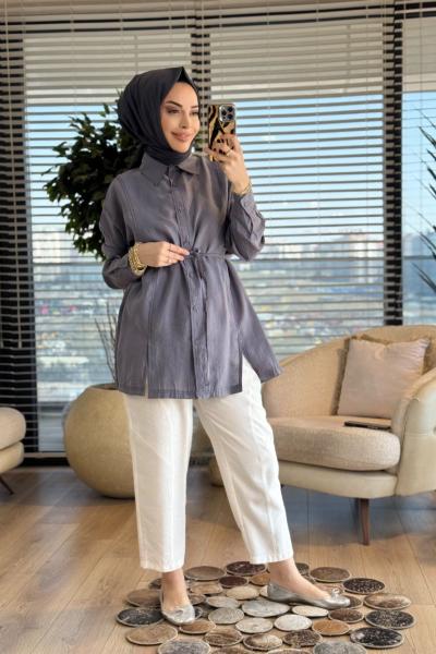 4451 Önü Spor Dikişli Gömlek Gri