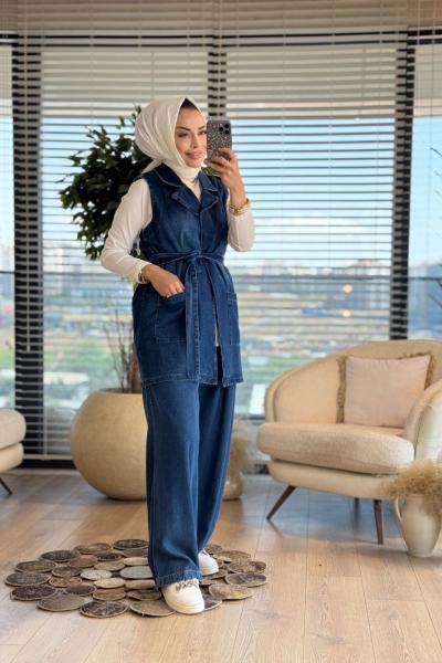 4452 Kot Yakalı Ve Cepli Yelek Lacivert