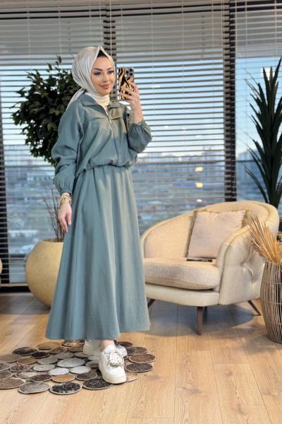 4454 Roba Parçalı Ön Fermuarlı Takım Yeşil