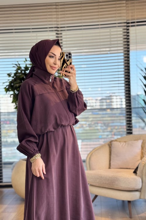 4454 Roba Parçalı Ön Fermuarlı Takım Mürdüm