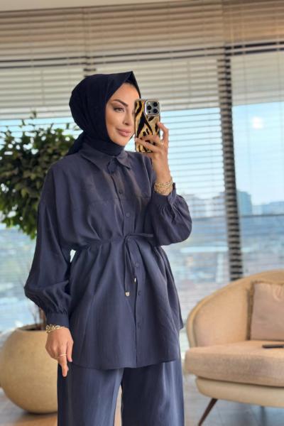 4464 Robası Dikişli Klasik Gömlek Lacivert