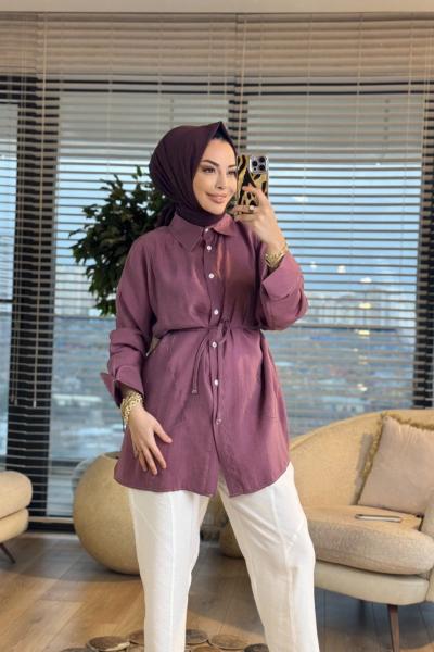 4468 Cepli Kolu Katlamalı Gömlek Mürdüm