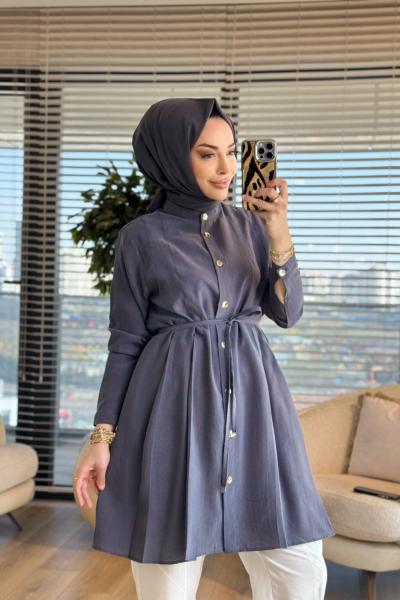 4475 Ön Dikiş Pile Detaylı Tunik Antrasit