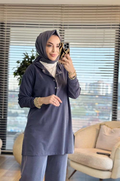 4480 Roba V Dikişli Patı Çıtçıtlı Kapşonlu Takım Lacivert