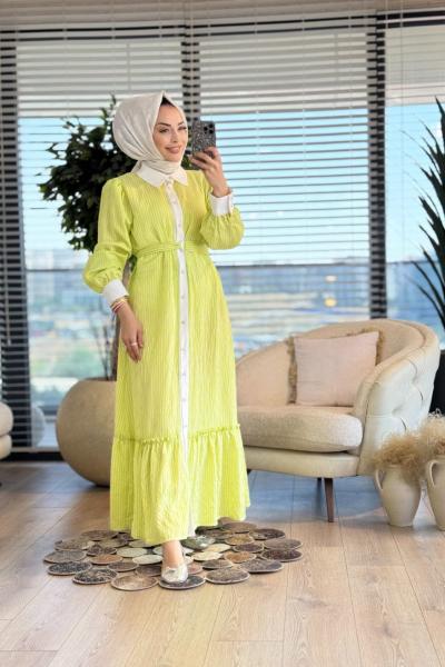 4501 Boyuna Çizgili Elbise Asit