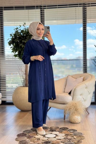 454 Ön Saçak Püsküllü Düğmeli Takım Lacivert