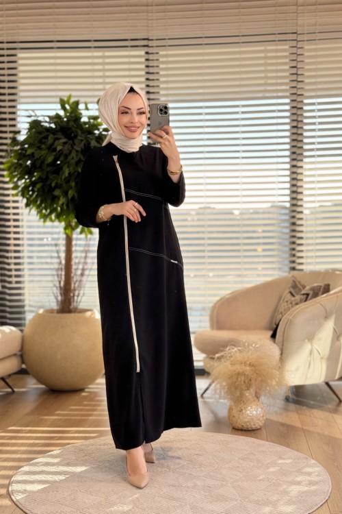 4561 Yandan Fermuarlı Pardesü Siyah