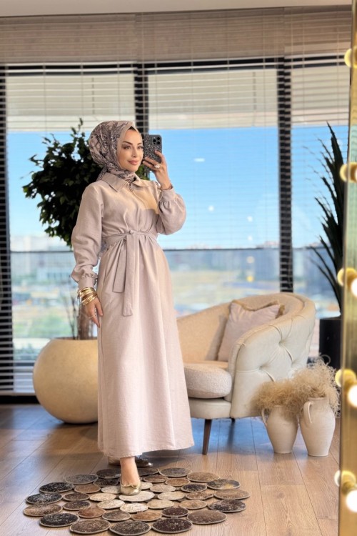 4565 Bahar Elbise Bej