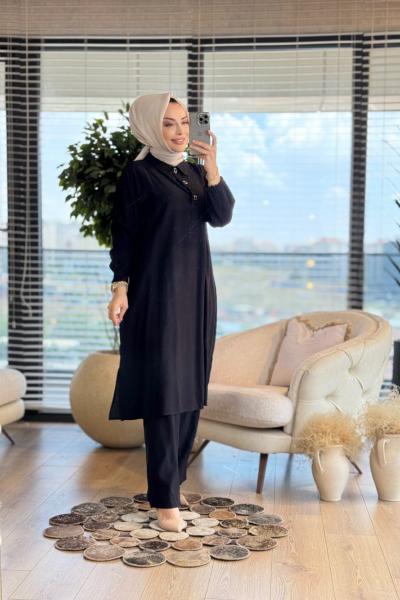 494 Patı Çıtçıt Aksesuarlı Takım Siyah