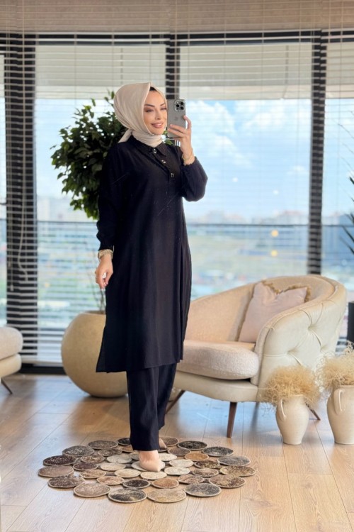 494 Patı Çıtçıt Aksesuarlı Takım Siyah