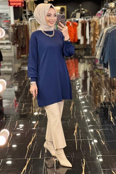 500 Sıfır Yaka Triko Tunik Lacivert