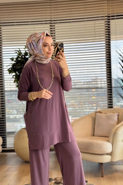 5015 Yanları Cepli Sandy Takım Gül