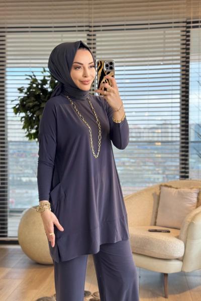 5015 Yanları Cepli Sandy Takım Antrasit