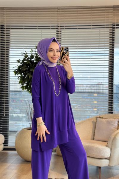 5015 Yanları Cepli Sandy Takım Mor