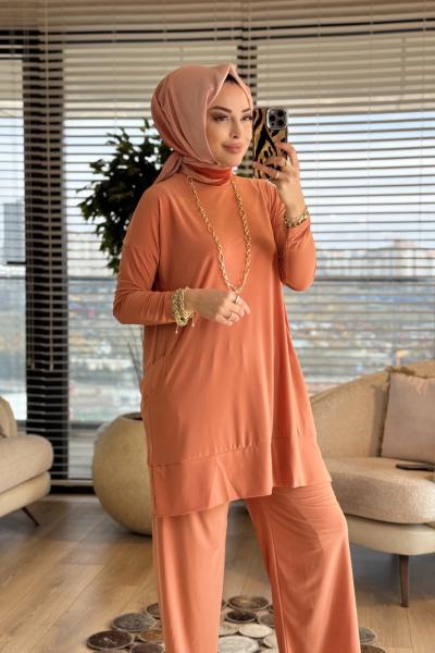 5015 Yanları Cepli Sandy Takım Şeftali