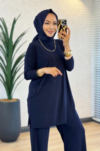 5015 Yanları Cepli Sandy Takım Lacivert