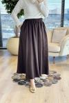 5036 Beli Lastikli Cepli Kırışık Etek Koyu Kahve