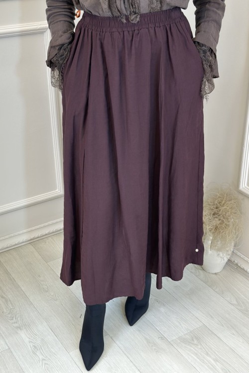 5036 Tencel Beli Lastikli Cepli Etek Bordo