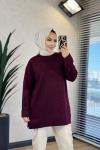 5046 Simli Kolu Katlamalı Triko Tunik Bordo