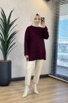 5046 Simli Kolu Katlamalı Triko Tunik Bordo