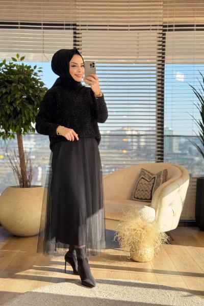 51114 Sim Triko Tunik Siyah