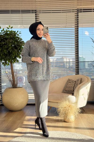 51114 Sim Triko Tunik Gümüş