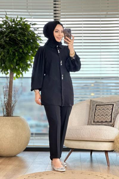 51140 Patı Üçlü Düğmeli Pantolon Takım Siyah