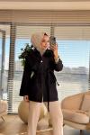 51198 Ön Oval Parça Apoletli Kısa Trenç Siyah