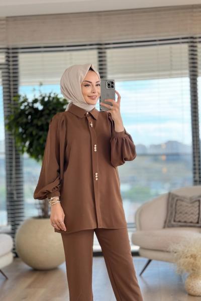 51203 Patı Üç Düğmeli Takım Kahve