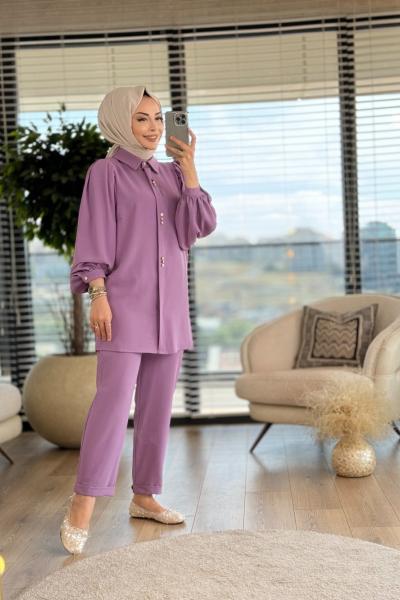 51203 Patı Üç Düğmeli Takım Lila