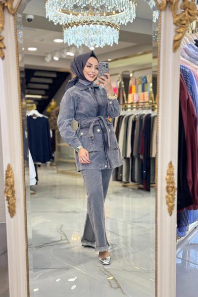 512490 Ön Dört Cep Püskül Detay Takım Siyah