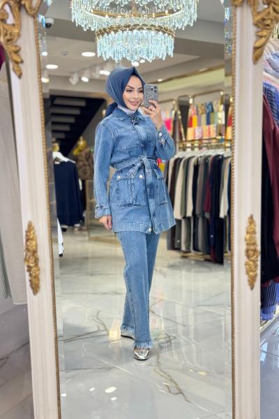 512490 Ön Dört Cep Püskül Detay Takım Mavi