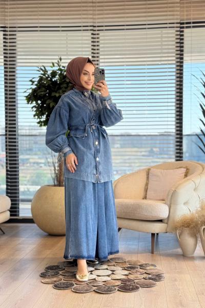 512540 Ön V Parçalı Etekli Takım Mavi