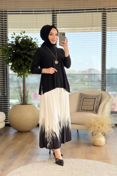 5142 Etek Batik Desen Takım Siyah