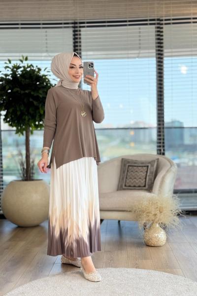 5142 Etek Batik Desen Takım Kahve