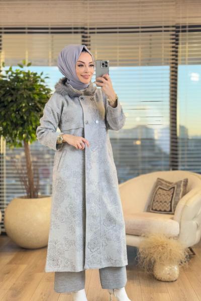 5252 Üst Bakır Baskı Kapş.Triko Kap Gri