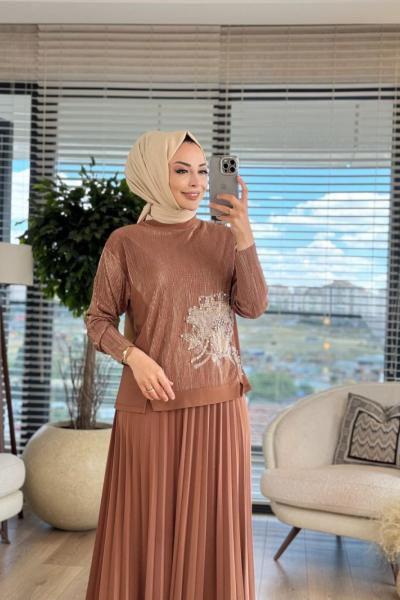 5256 Ön Gül Baskı Üstü Taş İşlemeli Takım Taba