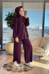 52838 Taş Baskılı Fermuarlı Pantolonlu Takım Bordo