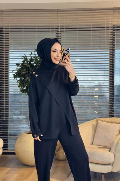 5352 Düğme Detaylı Takım Siyah