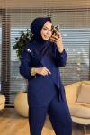 5352 Düğme Detaylı Takım Lacivert