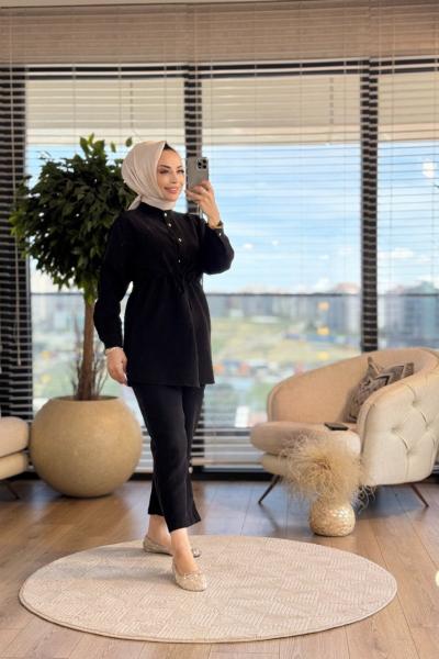 5413 Tencel Önden Düğmeli Takım Siyah