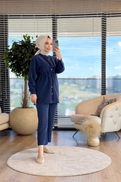 5413 Tencel Önden Düğmeli Takım Lacivert