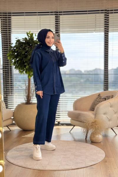 5413 Tencel Önden Düğmeli Takım Lacivert